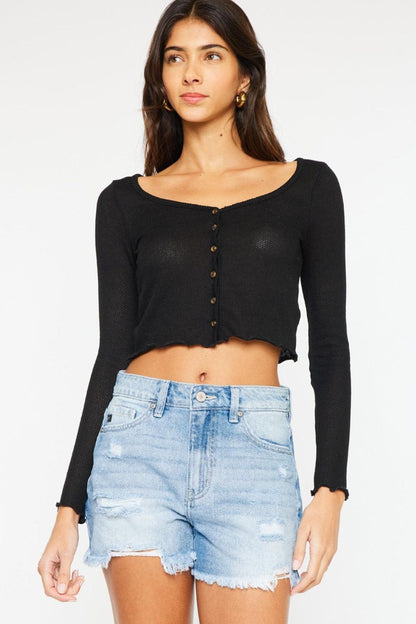 Kancan High Waist Frayed Denim Shorts Carauana Store