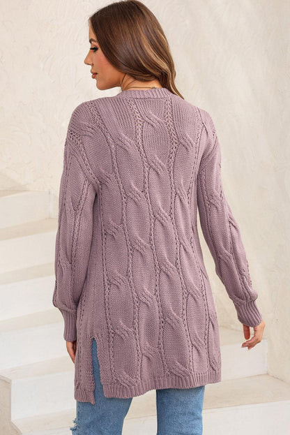 Cable-Knit Dropped Shoulder Slit Cardigan Carauana Store