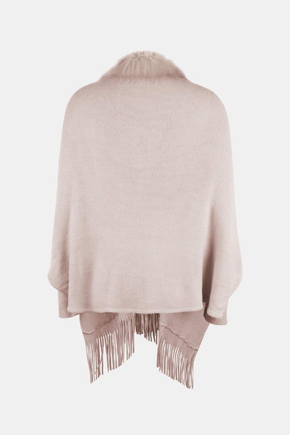 Fringe Open Front Long Sleeve Poncho Carauana Store