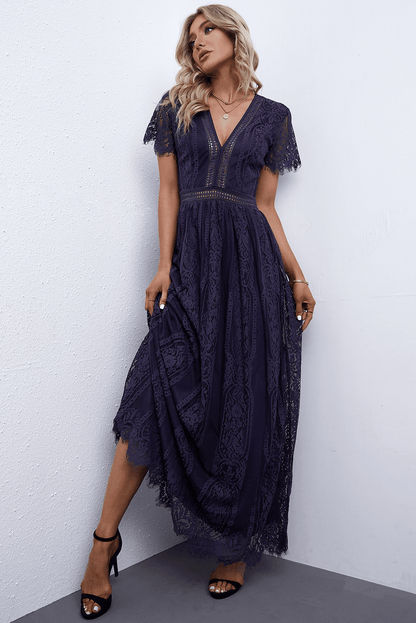 Scalloped Trim Lace Plunge Dress Carauana Store