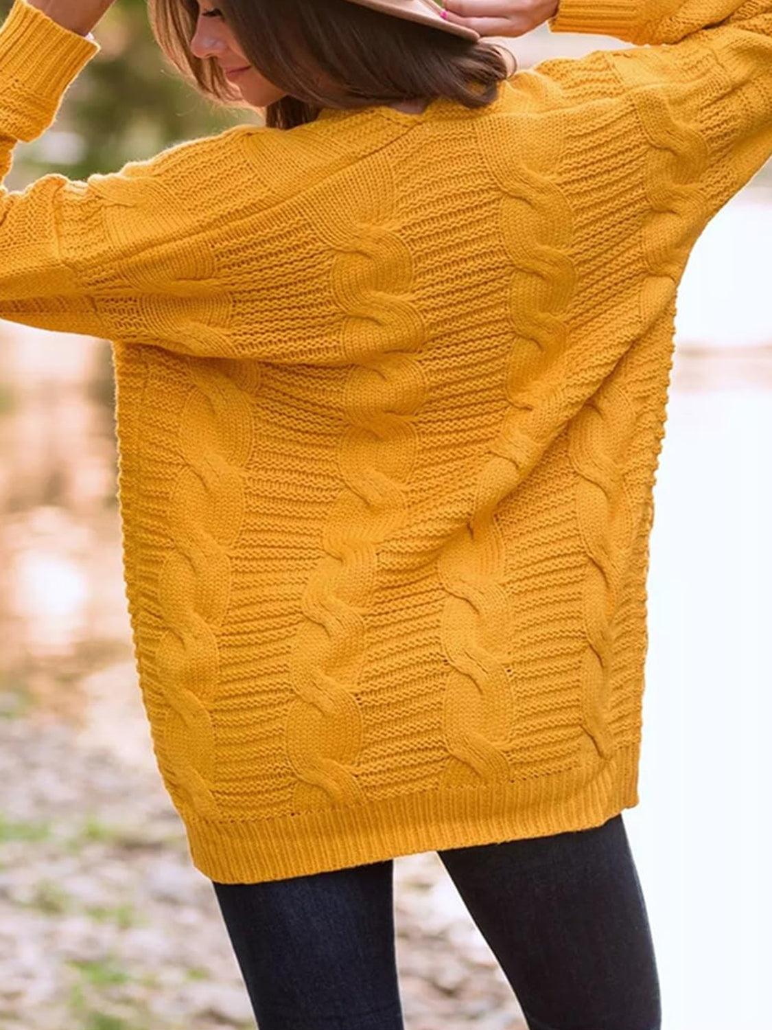 Cable-Knit Open Front Long Sleeve Cardigan Carauana Store