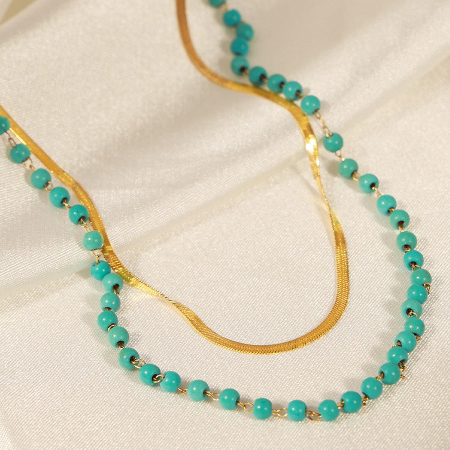 Turquoise Titanium Steel Double-Layered Necklace Carauana Store