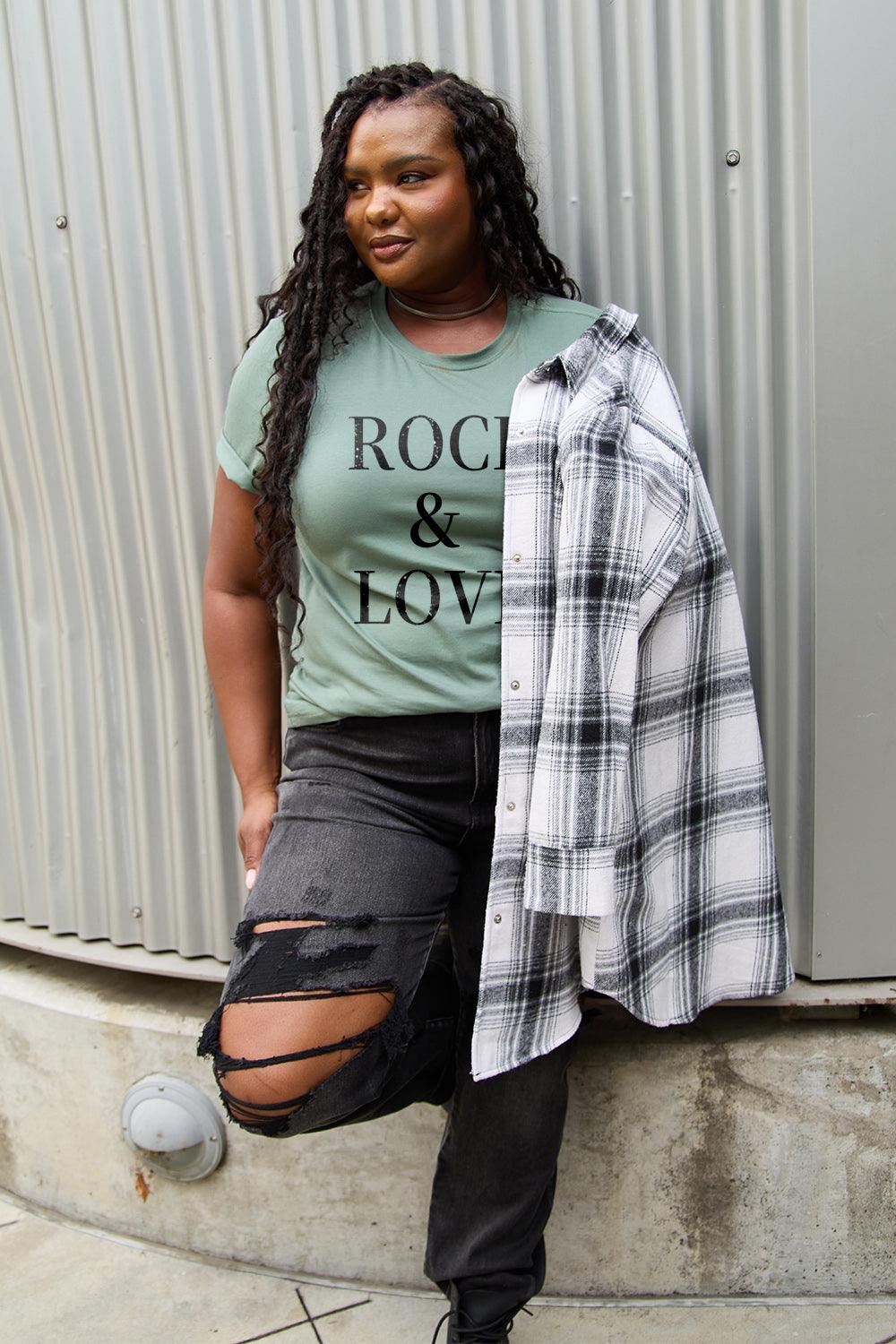 Simply Love Full Size ROCK ＆ LOVE Short Sleeve T-Shirt Carauana Store