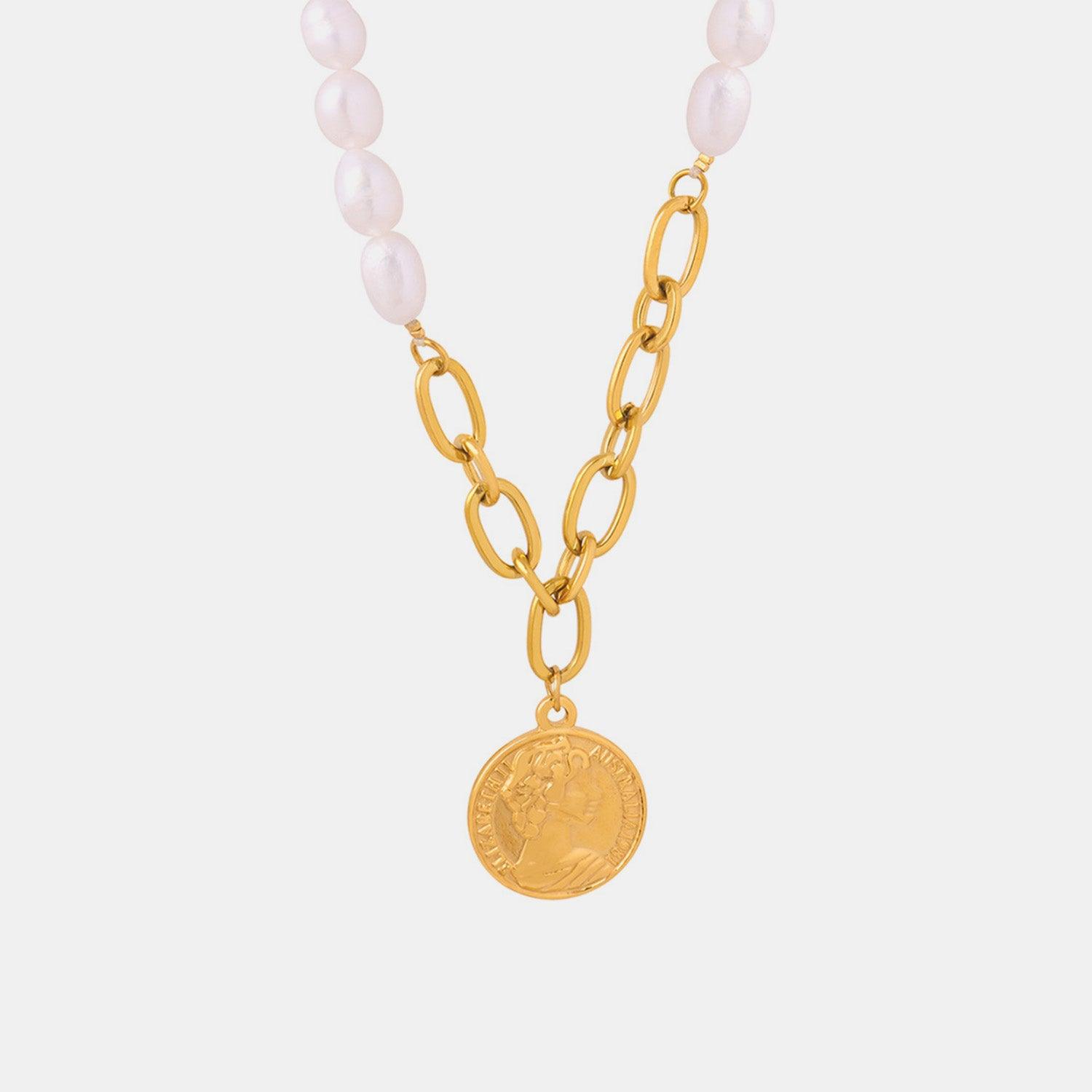 Coin pendant Pearl Titanium Steel Necklace Carauana Store