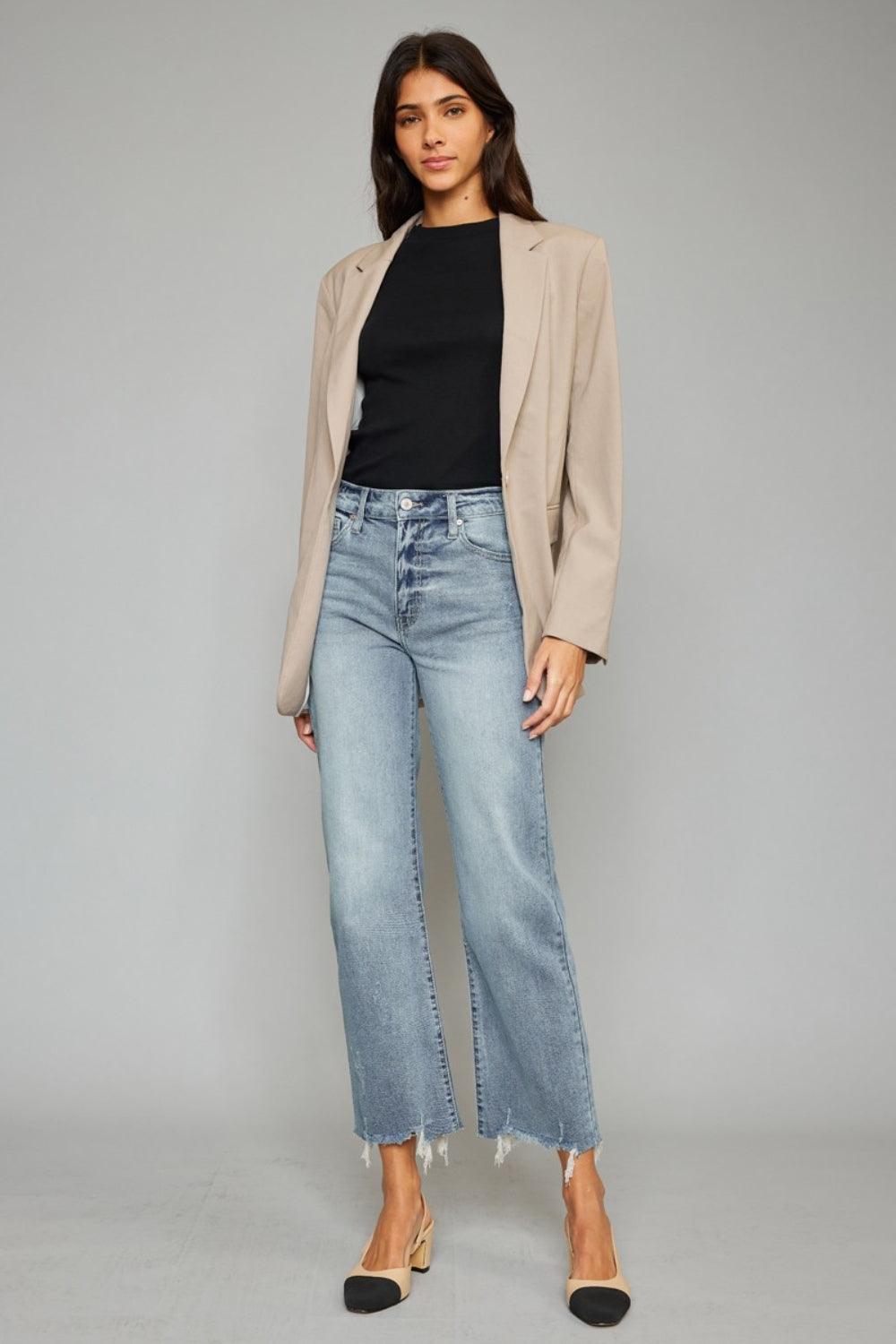 Kancan High Waist Raw Hem Cropped Wide Leg Jeans Carauana Store