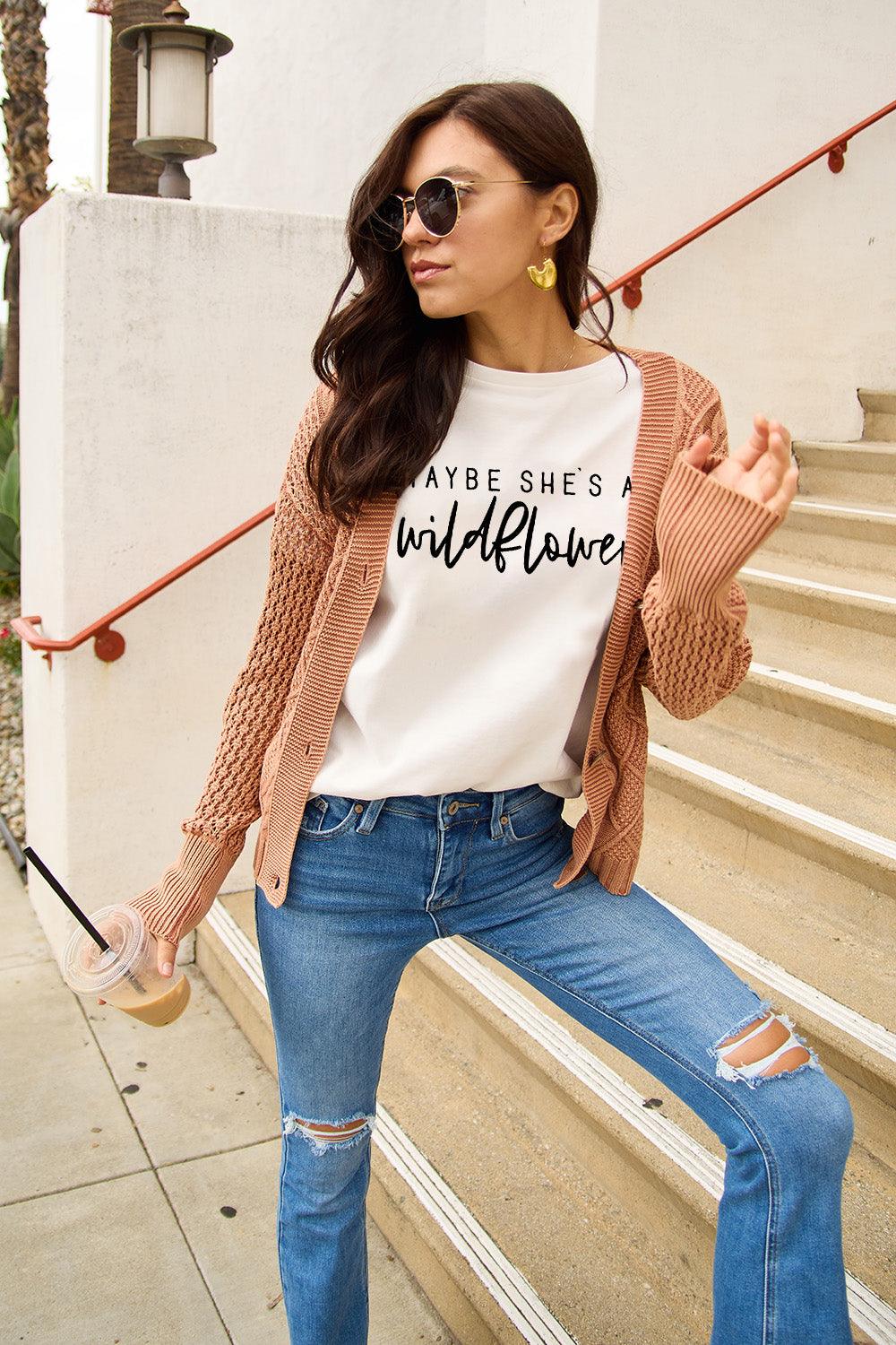 Simply Love Full Size MAYBE SHE'S A WILDFLOWER Short Sleeve T-Shirt Carauana Store