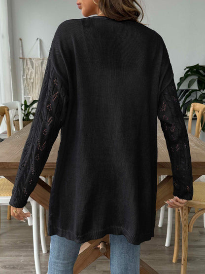 Openwork Open Front Long Sleeve Cardigan Carauana Store