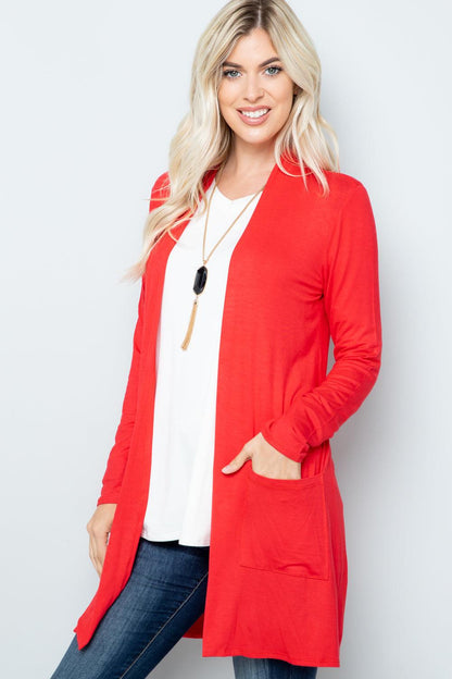Celeste Full Size Open Front Cardigan with Pockets Carauana Store