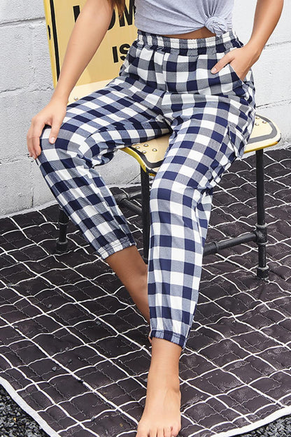 Plaid Elastic High Waist Cargo Pants Carauana Store