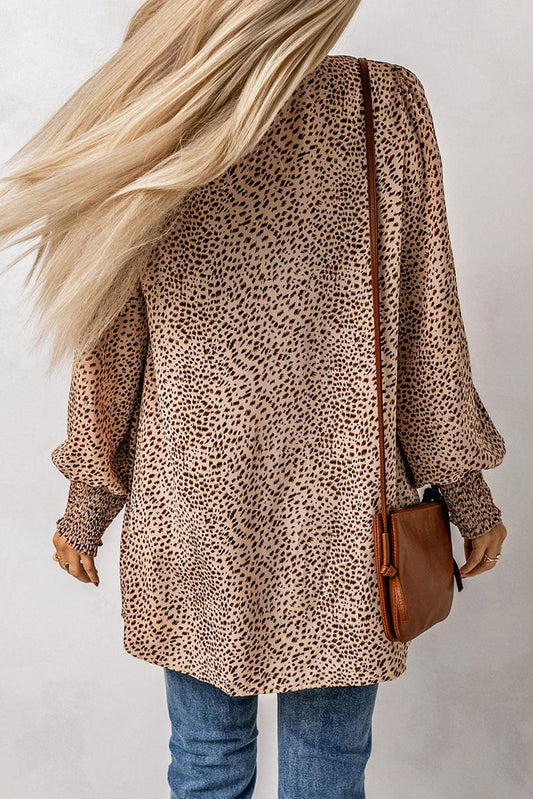 Leopard Print Balloon Sleeve Cardigan Carauana Store