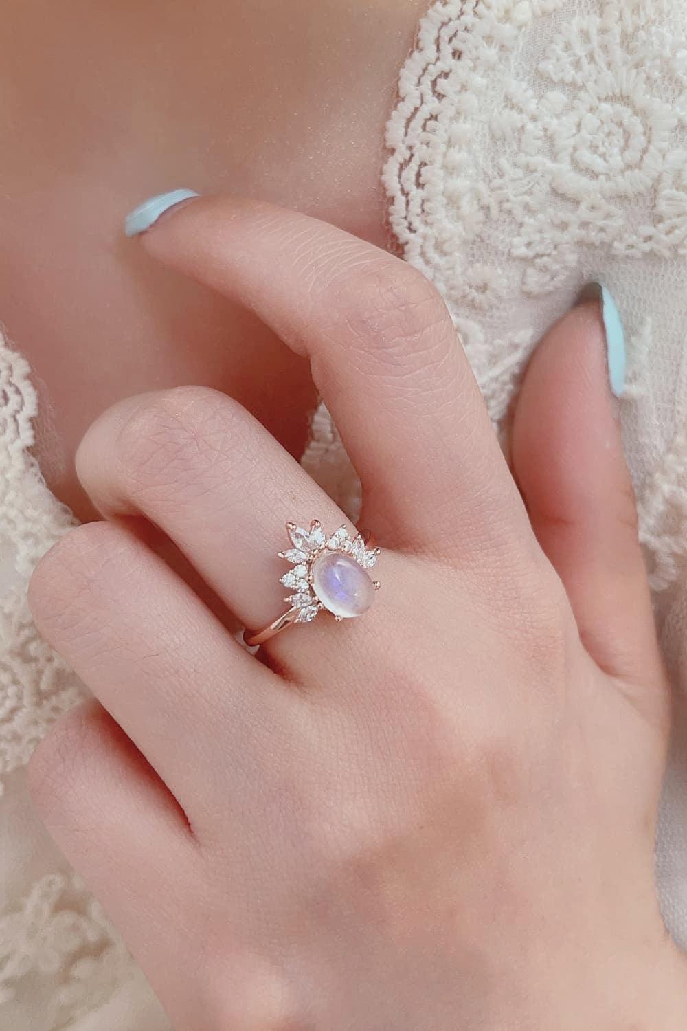 High Quality Natural Moonstone 18K Rose Gold-Plated 925 Sterling Silver Ring Carauana Store