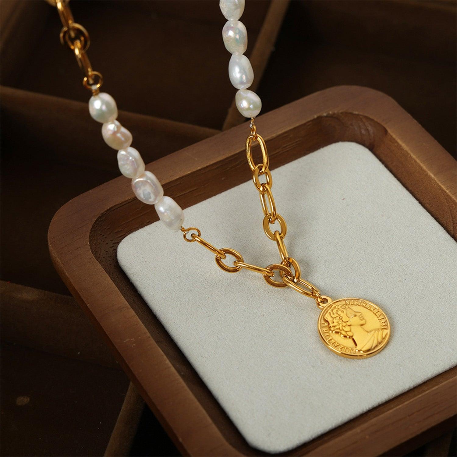 Coin pendant Pearl Titanium Steel Necklace Carauana Store