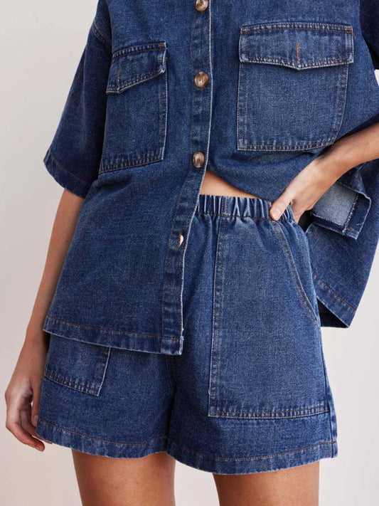 Elastic Waist Denim Shorts Carauana Store