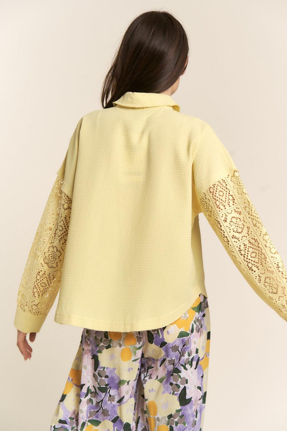 J.NNA Button Down Lace Long Sleeve Waffle Shirt Carauana Store