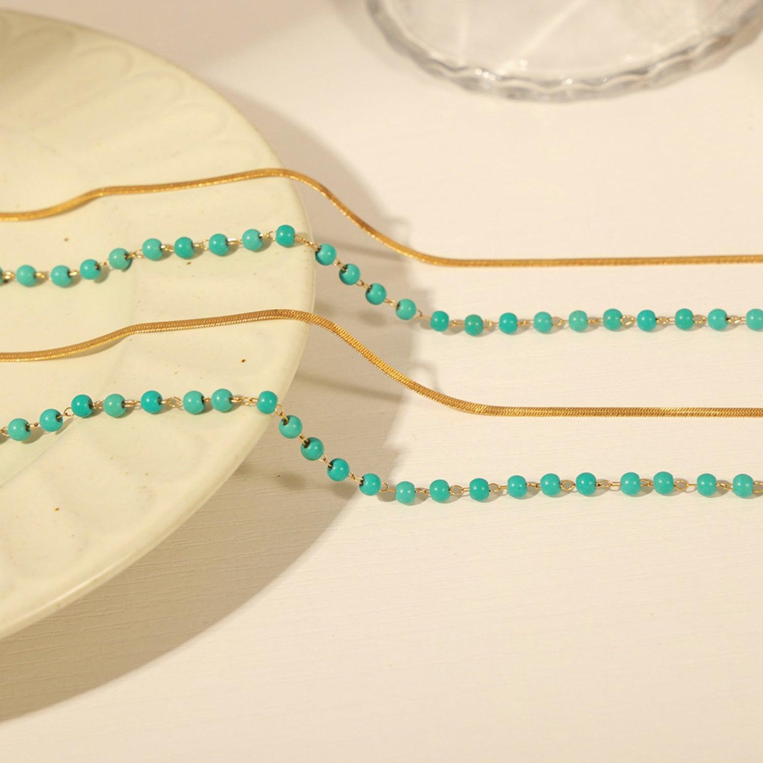 Turquoise Titanium Steel Double-Layered Necklace Carauana Store
