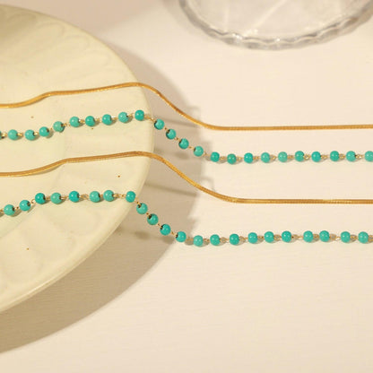 Turquoise Titanium Steel Double-Layered Necklace Carauana Store