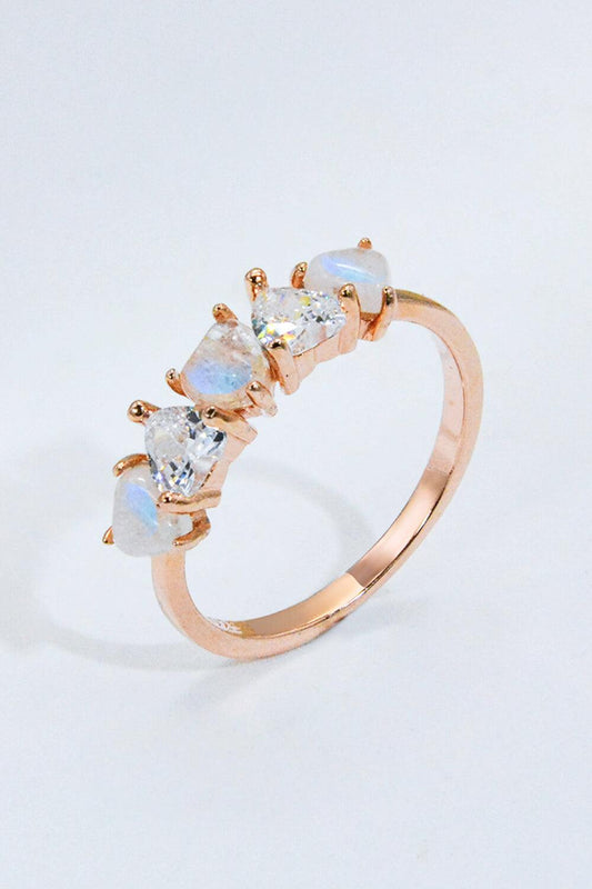 Moonstone and Zircon Heart Ring Carauana Store
