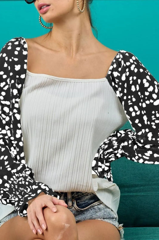 BiBi Ribbed Top with Leopard Long Sleeves Carauana Store