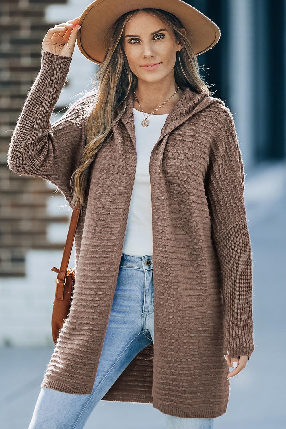 Open Front Longline Hooded Cardigan Carauana Store