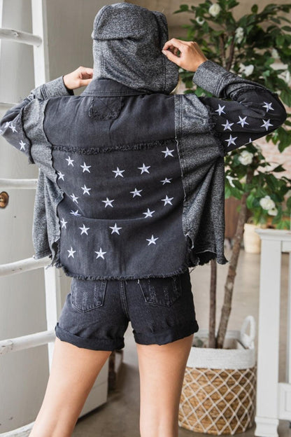 Veveret Star Embroidered Hooded Denim Jacket Carauana Store