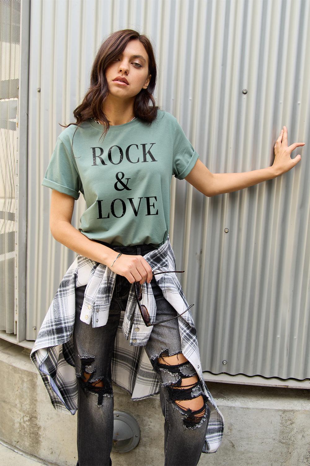 Simply Love Full Size ROCK ＆ LOVE Short Sleeve T-Shirt Carauana Store