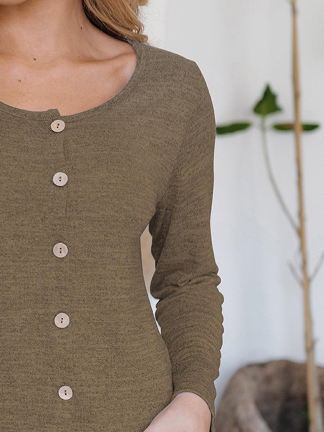 FAM-FAM Button Up Round Neck Long Sleeve Cardigan Carauana Store