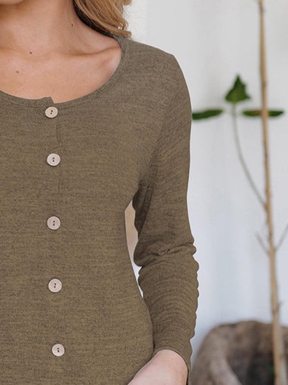 FAM-FAM Button Up Round Neck Long Sleeve Cardigan Carauana Store