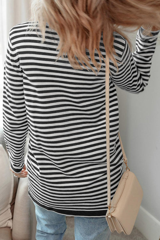 Striped Open Front Long Sleeve Cardigan Carauana Store