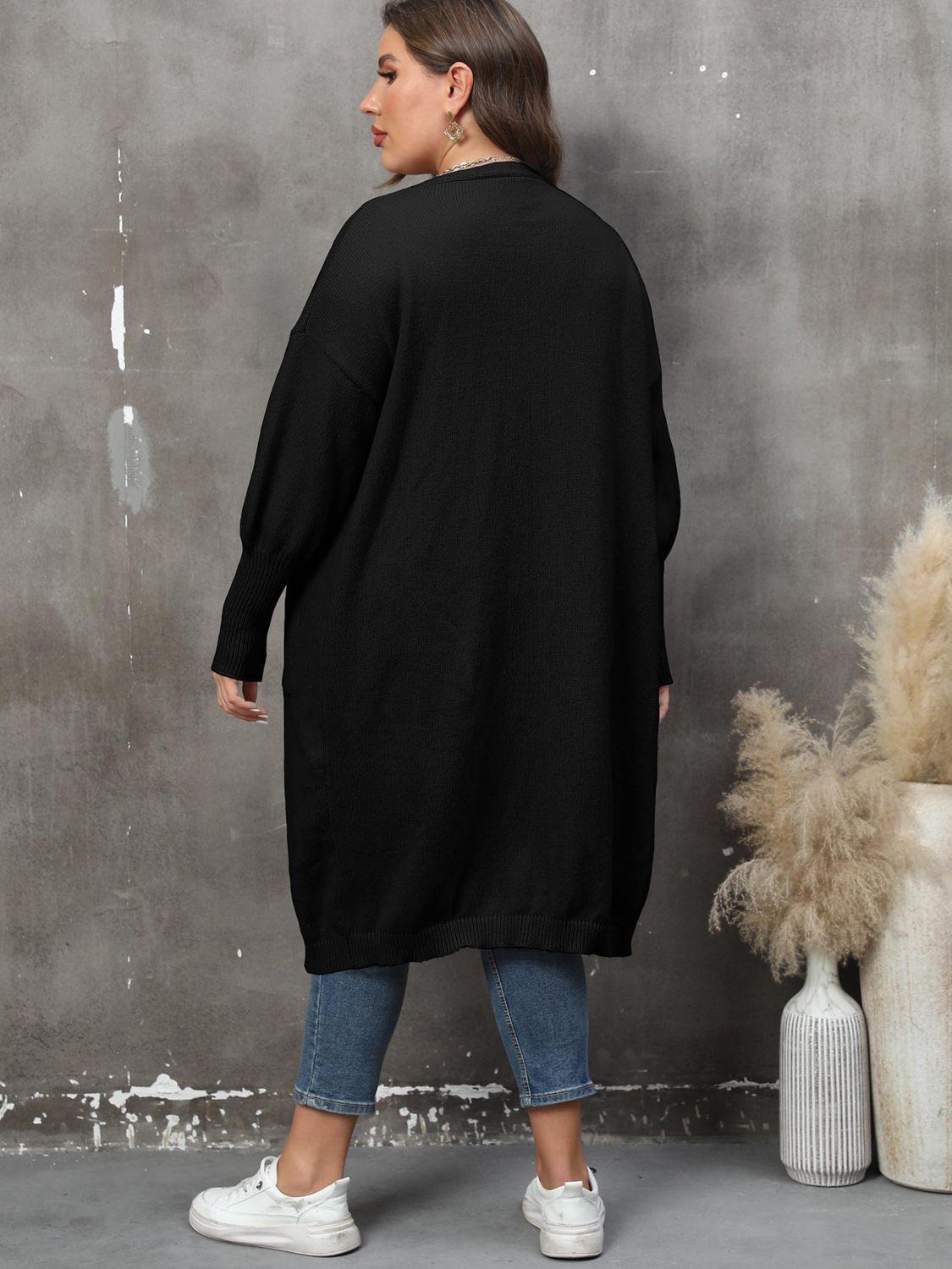 Plus Size Long Sleeve Pocketed Cardigan Carauana Store