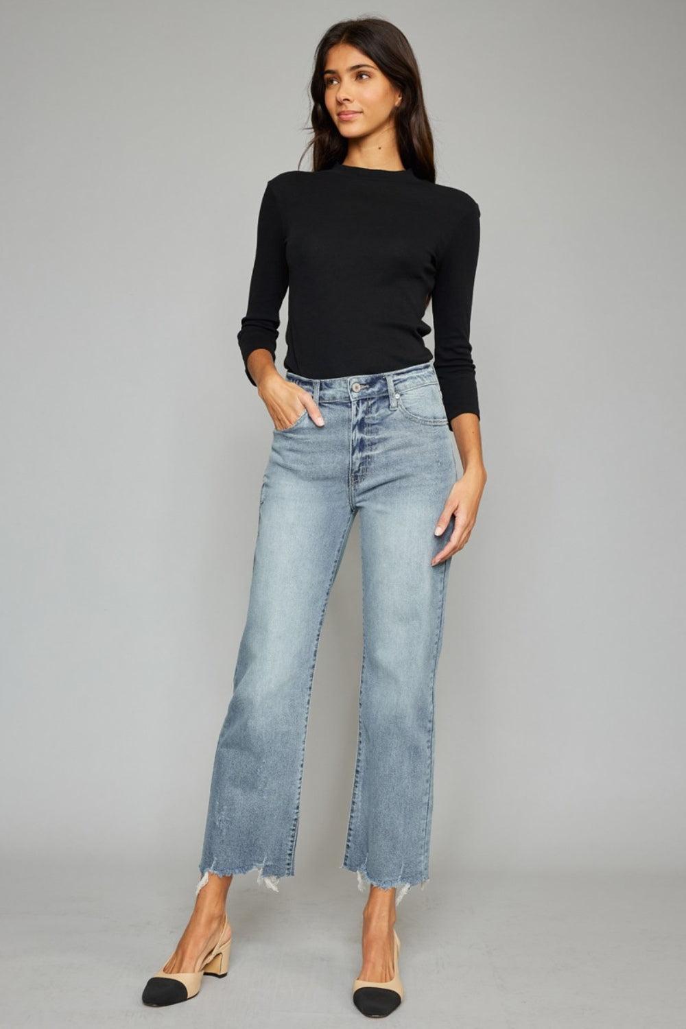 Kancan High Waist Raw Hem Cropped Wide Leg Jeans Carauana Store