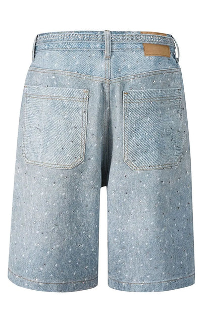 Men's Washed Rhinestone Denim Bermuda Shorts Carauana Store