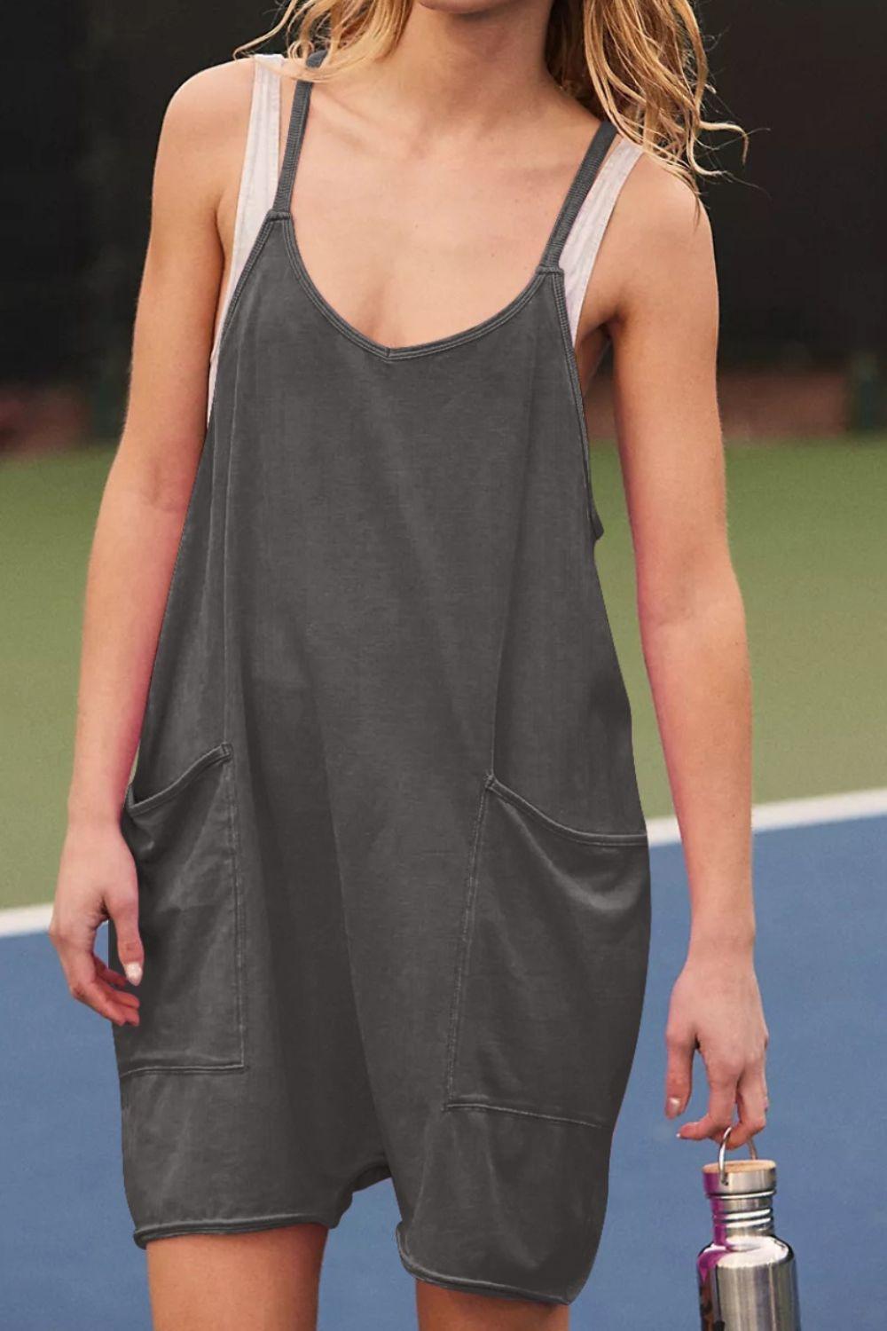 Pocketed Spaghetti Strap Romper Carauana Store