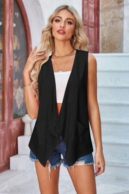 Eyelet Open Front Sleeveless Cardigan Carauana Store