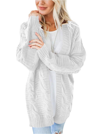 Cable-Knit Open Front Long Sleeve Cardigan Carauana Store