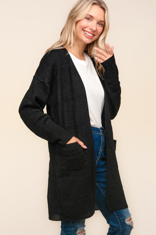 Haptics Stripe Textured Open Front Cardigan with Pockets Carauana Store