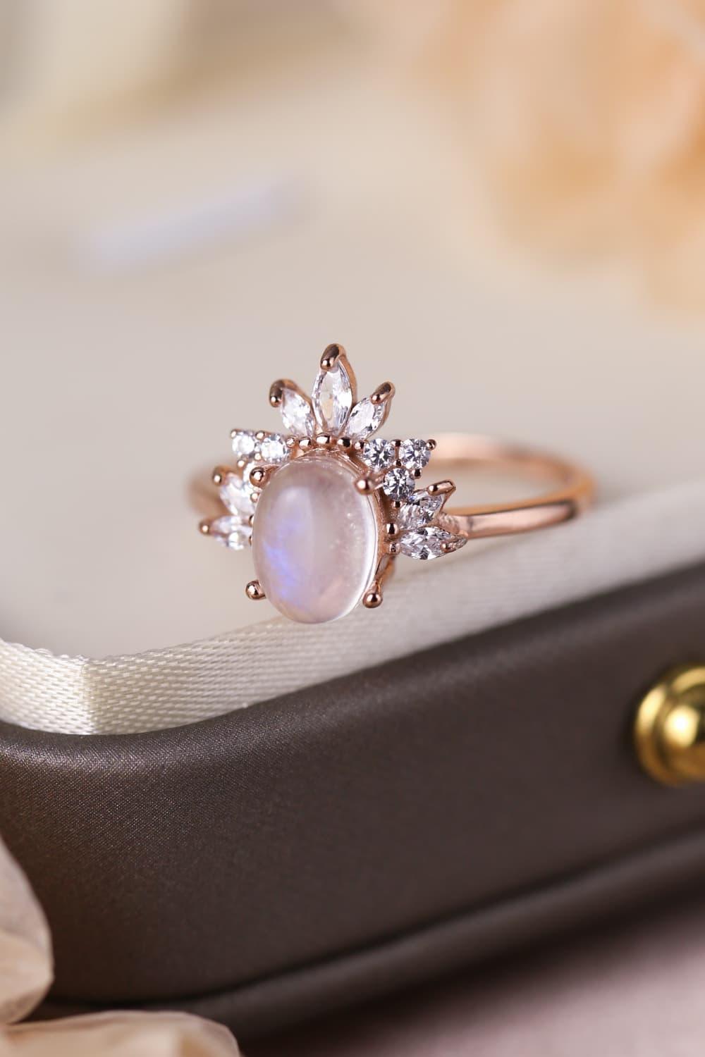 High Quality Natural Moonstone 18K Rose Gold-Plated 925 Sterling Silver Ring Carauana Store