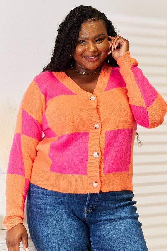 Angel Wings Woven Right Checkered V-Neck Dropped Shoulder Cardigan Carauana Store