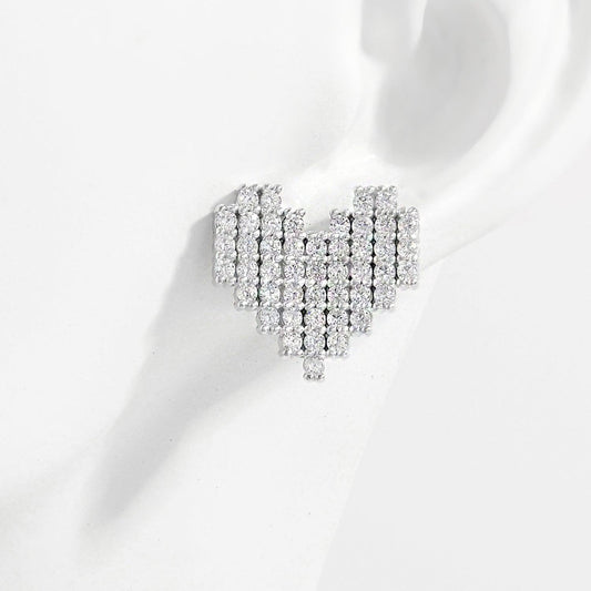 925 Sterling Silver Inlaid Zircon Heart Stud Earrings Carauana Store