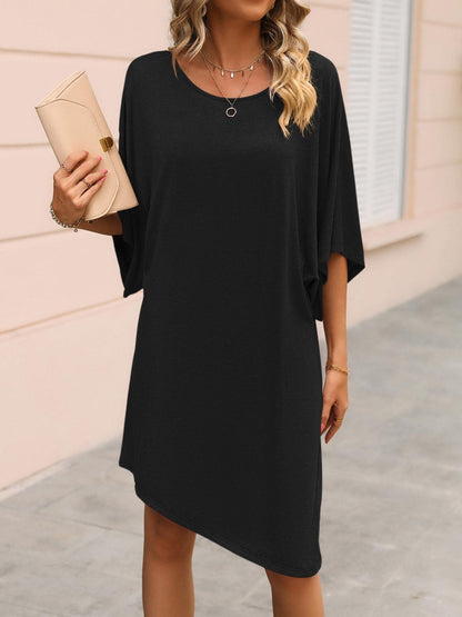 Round Neck Three-Quarter Sleeve Tee Dress Carauana Store