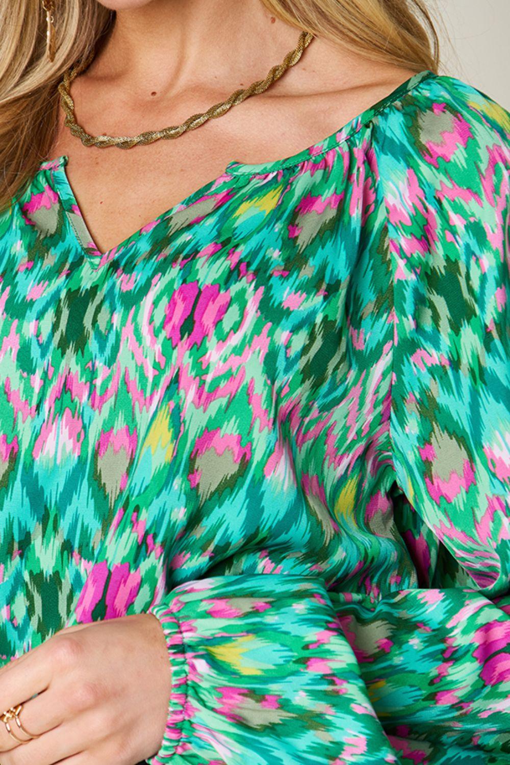 Double Take Full Size Printed Balloon Sleeve Blouse Carauana Store