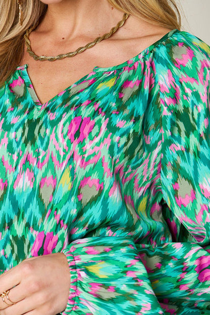 Double Take Full Size Printed Balloon Sleeve Blouse Carauana Store