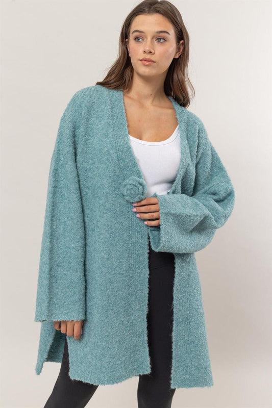 HYFVE Front Rosette Longline Slit Sweater Cardigan Carauana Store