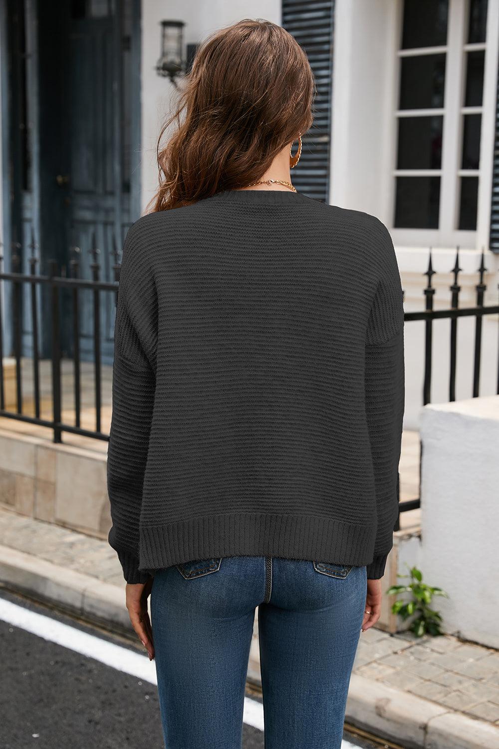 Horizontal Ribbing Button Down Cardigan Carauana Store