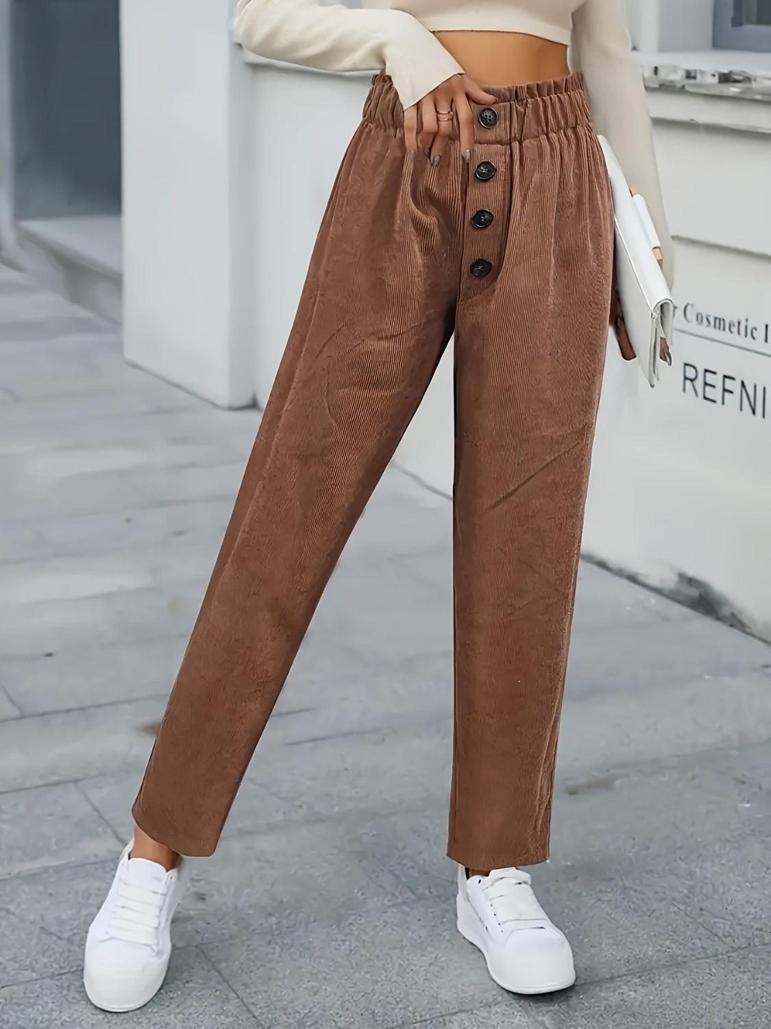 Decorative Button High Waist Pants Carauana Store