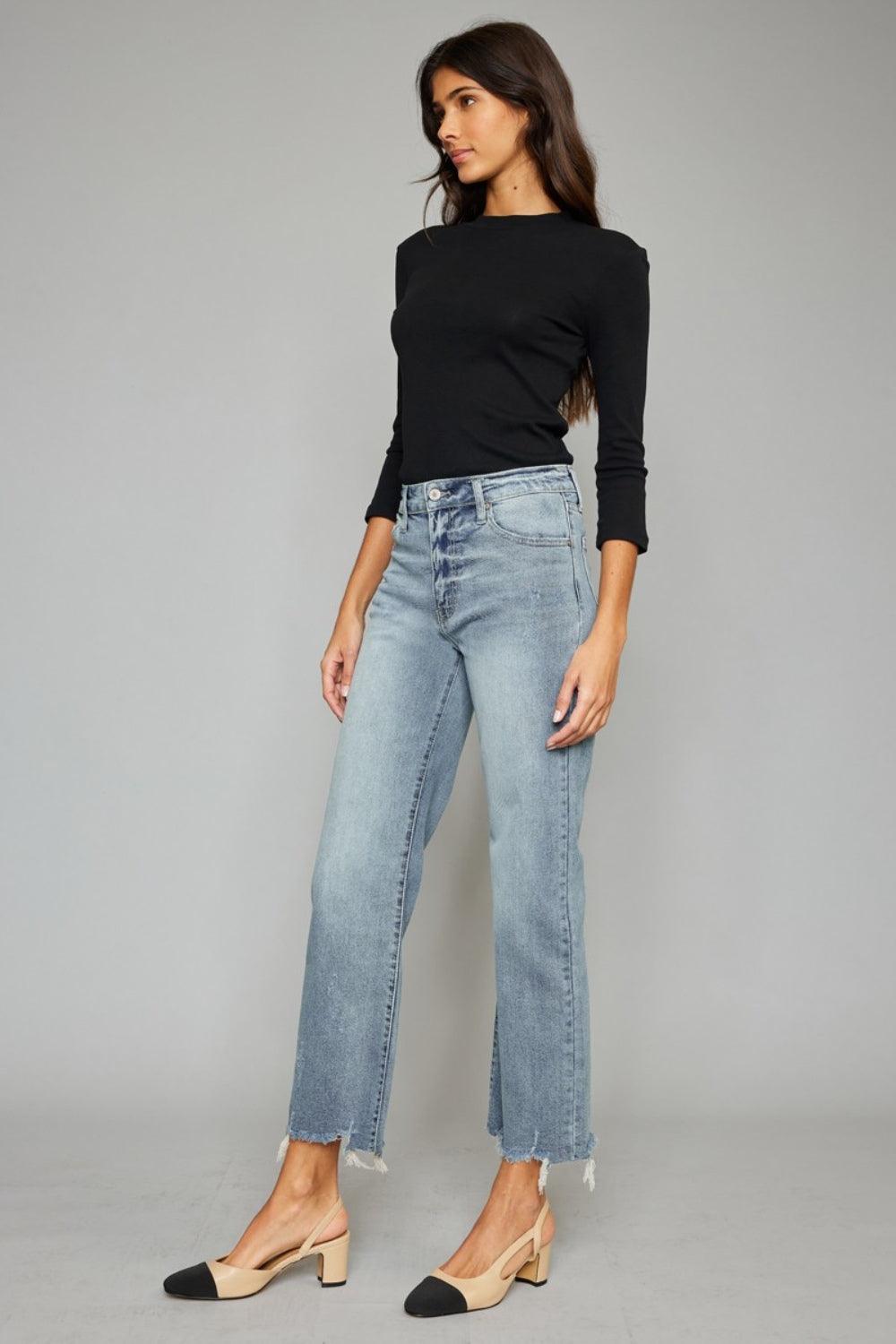 Kancan High Waist Raw Hem Cropped Wide Leg Jeans Carauana Store
