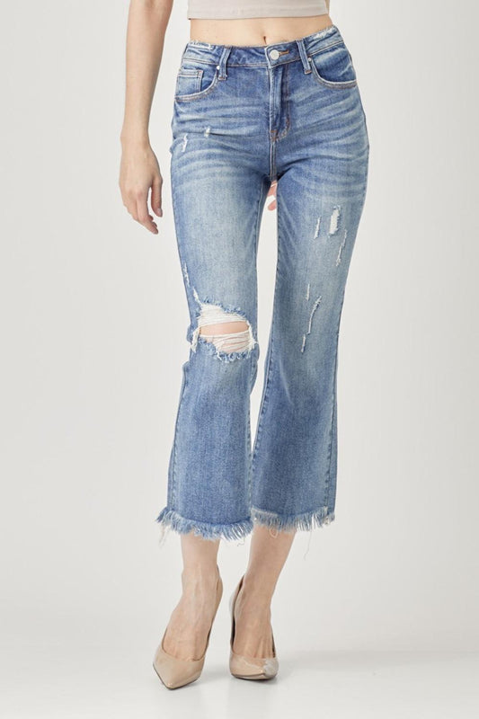 RISEN High Waist Distressed Cropped Bootcut Jeans Carauana Store