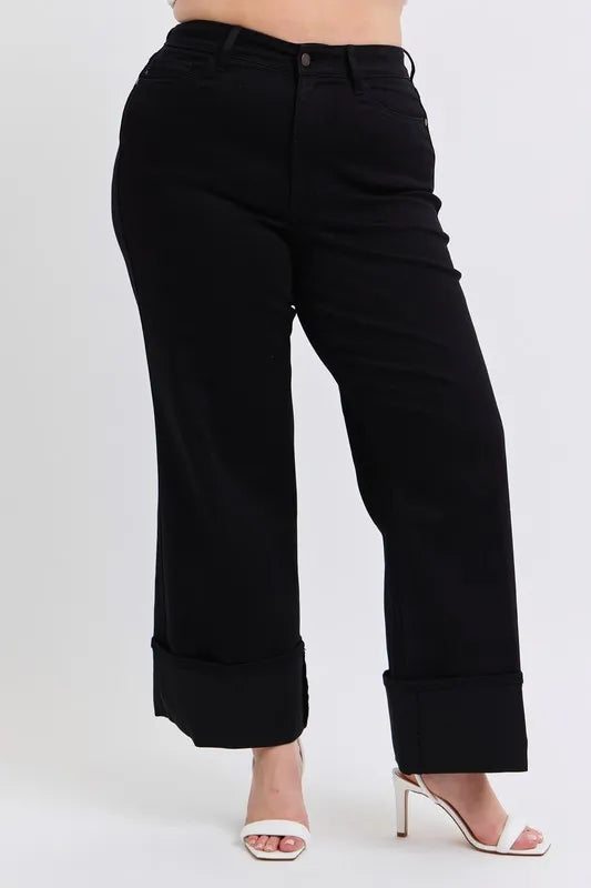 Judy Blue Full Size High Waist Reto Wide Leg W/ Cuff Plus Size Carauana Store