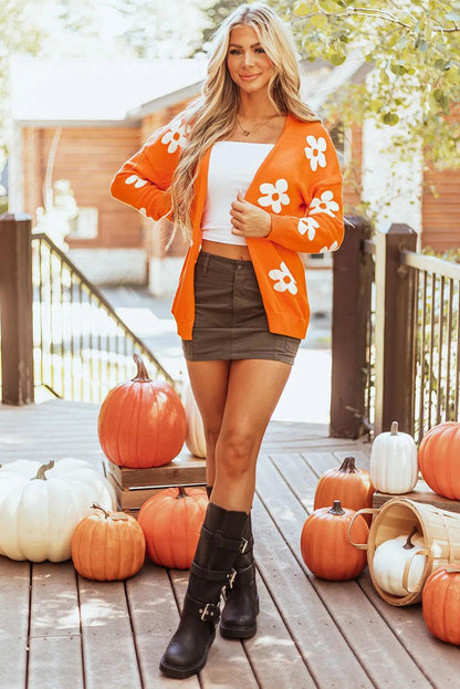 Flower Open Front Long Sleeve Cardigan Carauana Store