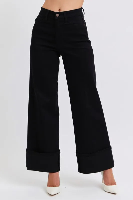 Judy Blue Full Size High Waist Reto Wide Leg W/ Cuff Plus Size Carauana Store