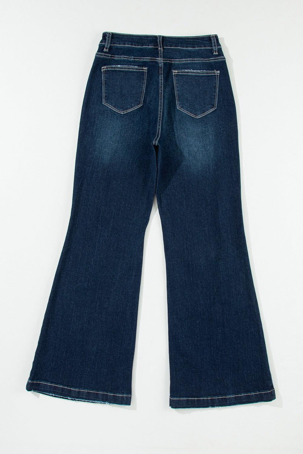 Distressed Wide Leg Jeans with Pockets Carauana Store